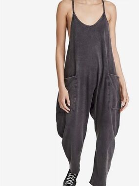 Free People Washed Charcoal Black Romper with Pockets